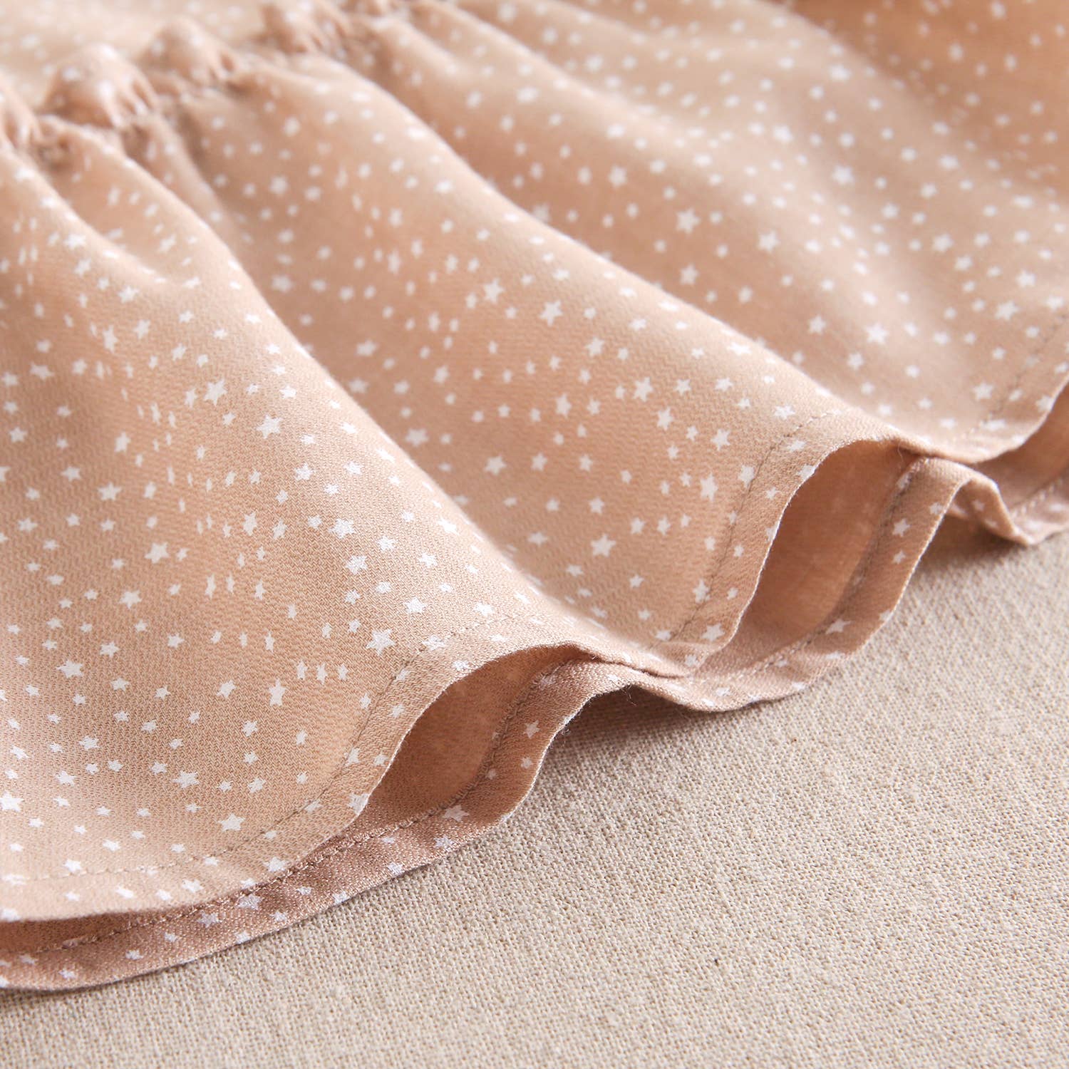 Dadati - Wholesale Dress - Kids - Tan beige dress with white star print7