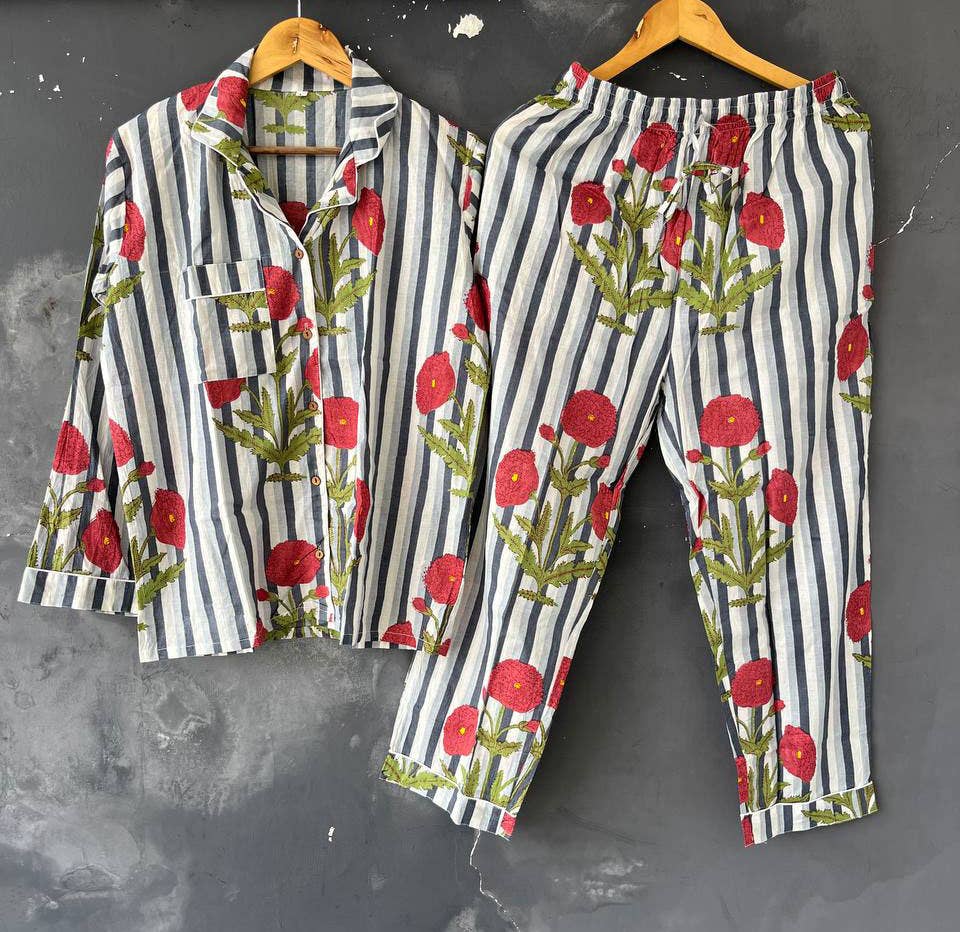 bhavnas boutique - Vente Haut et bas de pyjama – femme - Ensemble de salon, costume de nuit doux, vêtements de fête à imprimé floral, pyjama3