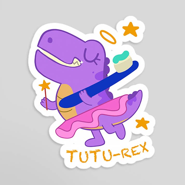 TuTu-Rex Tooth Fairy Sticker - Square for wholesale by DinoDreams.co