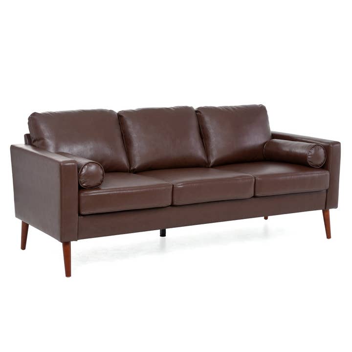 Orange County Decor - Wholesale Sofa - Small Sofa Couch 76.97 In . Brown 3 Seat Comfy Couches For Living Room, Mid Century Modern Couch With Iron Wood Structuresoft Cushion Sofa For Home Office Apartment Brown Foam Pu