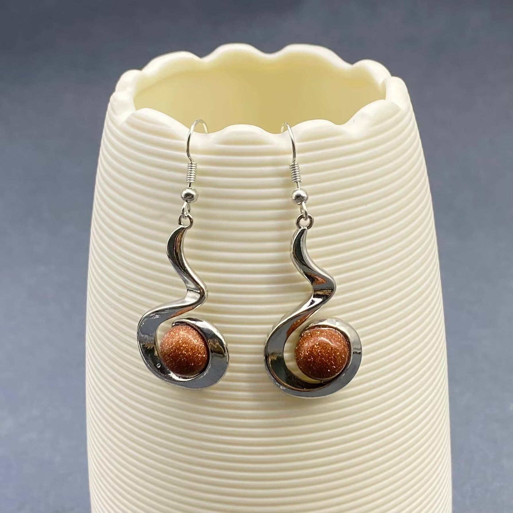 Mio Queena - Wholesale Dangle Earrings - Geometric Dangle Earrings Inlaid with Natural Stone - CS15