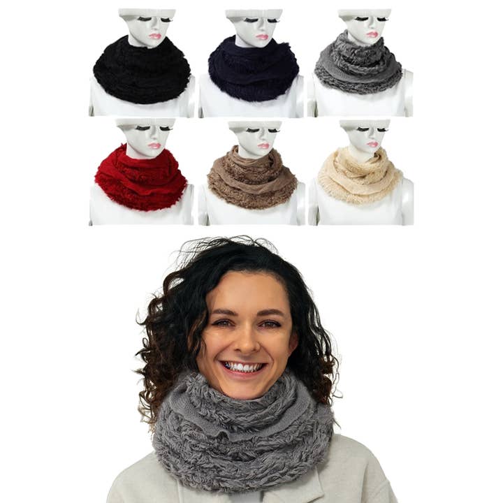 Cap Zone - Wholesale Scarf - Women's - Faux Fur Crochet Ruffle Oversized Infinity Scarf