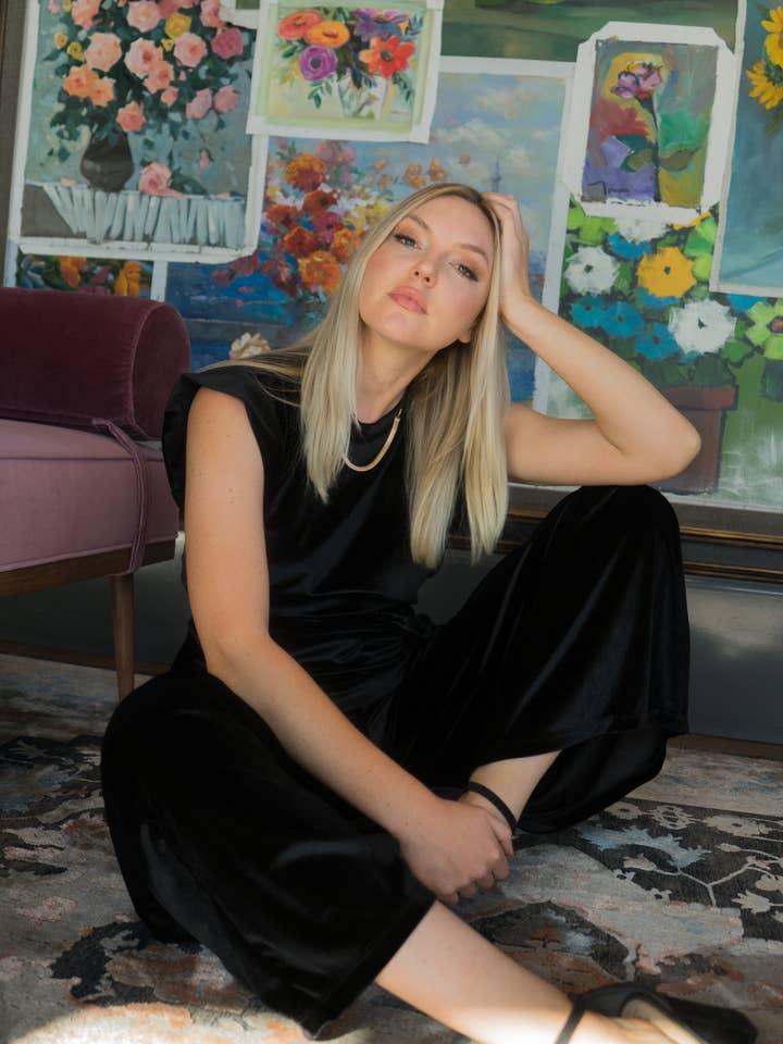 Jennafer Grace - Venta al por mayor Pantalones - Mujer - Pantalón Palazzo de terciopelo negro