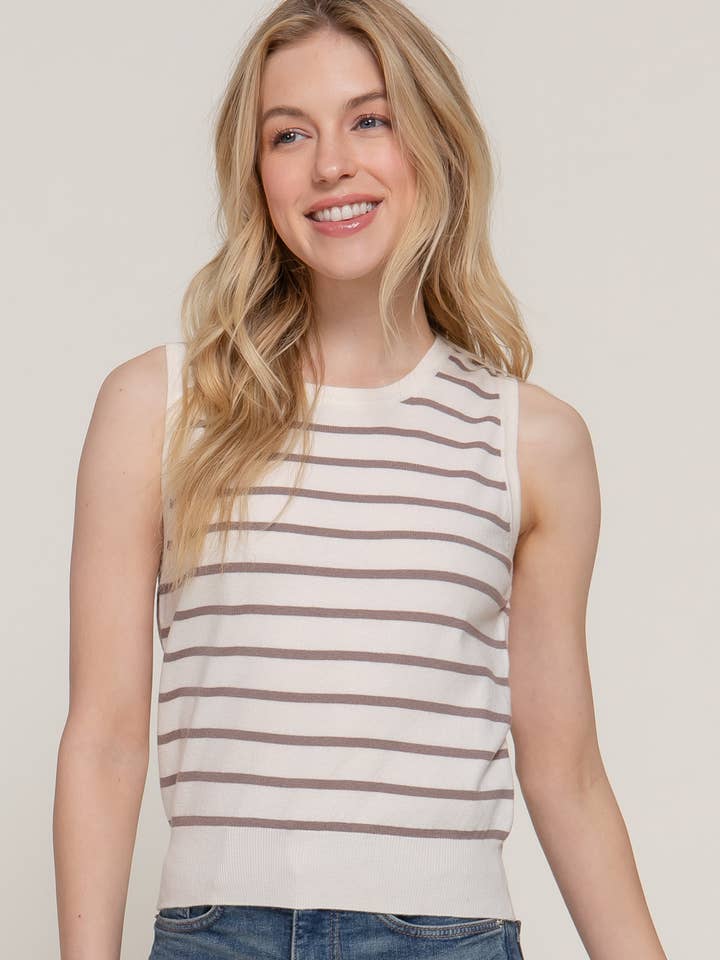 Active Basic | Active USA - Vendita all'ingrosso Canotta - Donna - Maglione primaverile a righe con scollo tondo senza maniche12