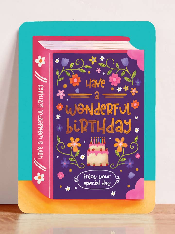 Kaart verjaardag felicitatie boek bloemen vrouw ansichtkaart voor wholesale door Aniet Illustration