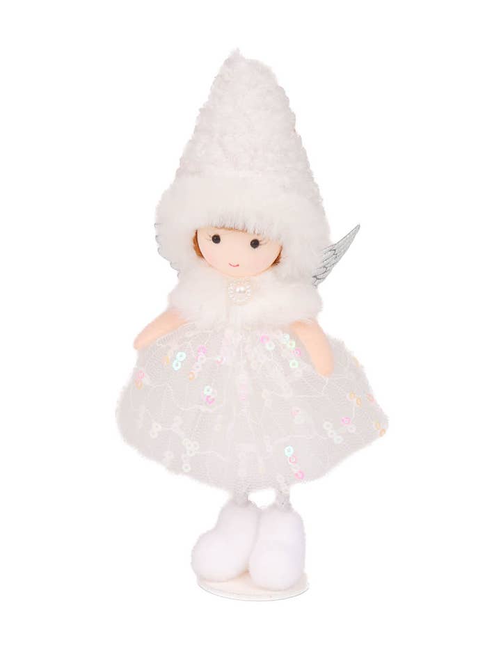 White Cozy Cherub Girl Doll with pointed hood for wholesale by Starlight Collection