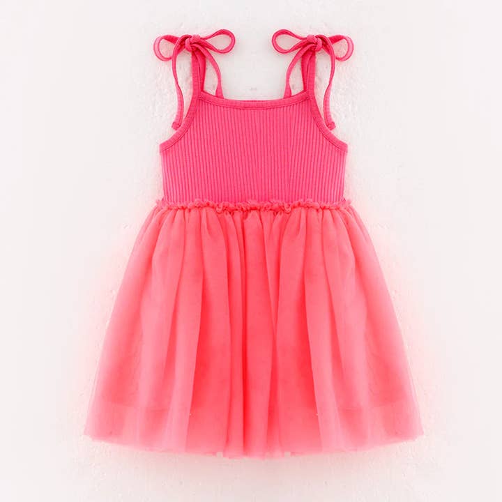 Auraquise - Wholesale Dress - Kids - Girls Summer Hot Pink Suspenders Tulle Dress