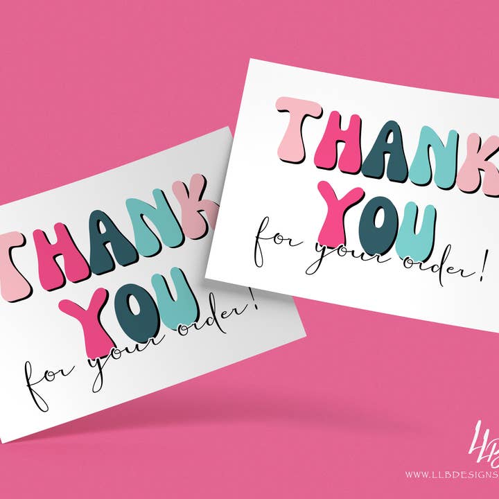 LLB Designs Studio - Wholesale Thank You Card - Packaging Insert | Summer Retro - Thank You | SIZE 4 X 3 INCHES | Card Number: TY48 | Ready To Ship