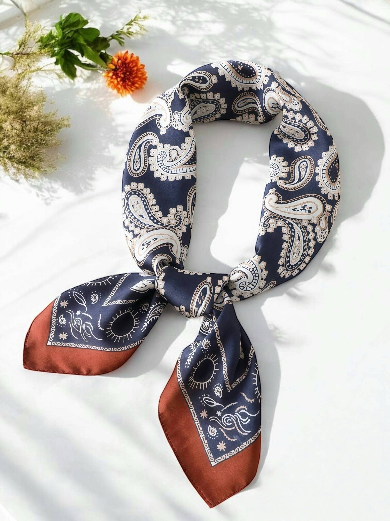 Dark Blue Patterned scarf 70x70cm FL01 for wholesale on Faire2