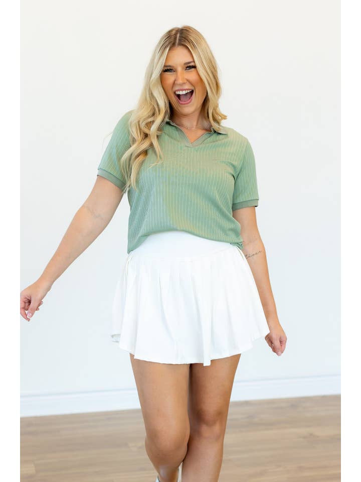 Rib Knit Polo Top, Sage Green for wholesale on Faire5