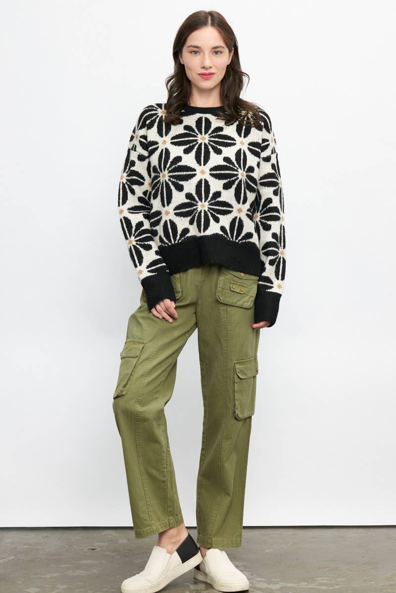 Newbury Kustom - Wholesale Knit Sweater - Women's - 11163-Floral Pattern Crew Neck Sweater14