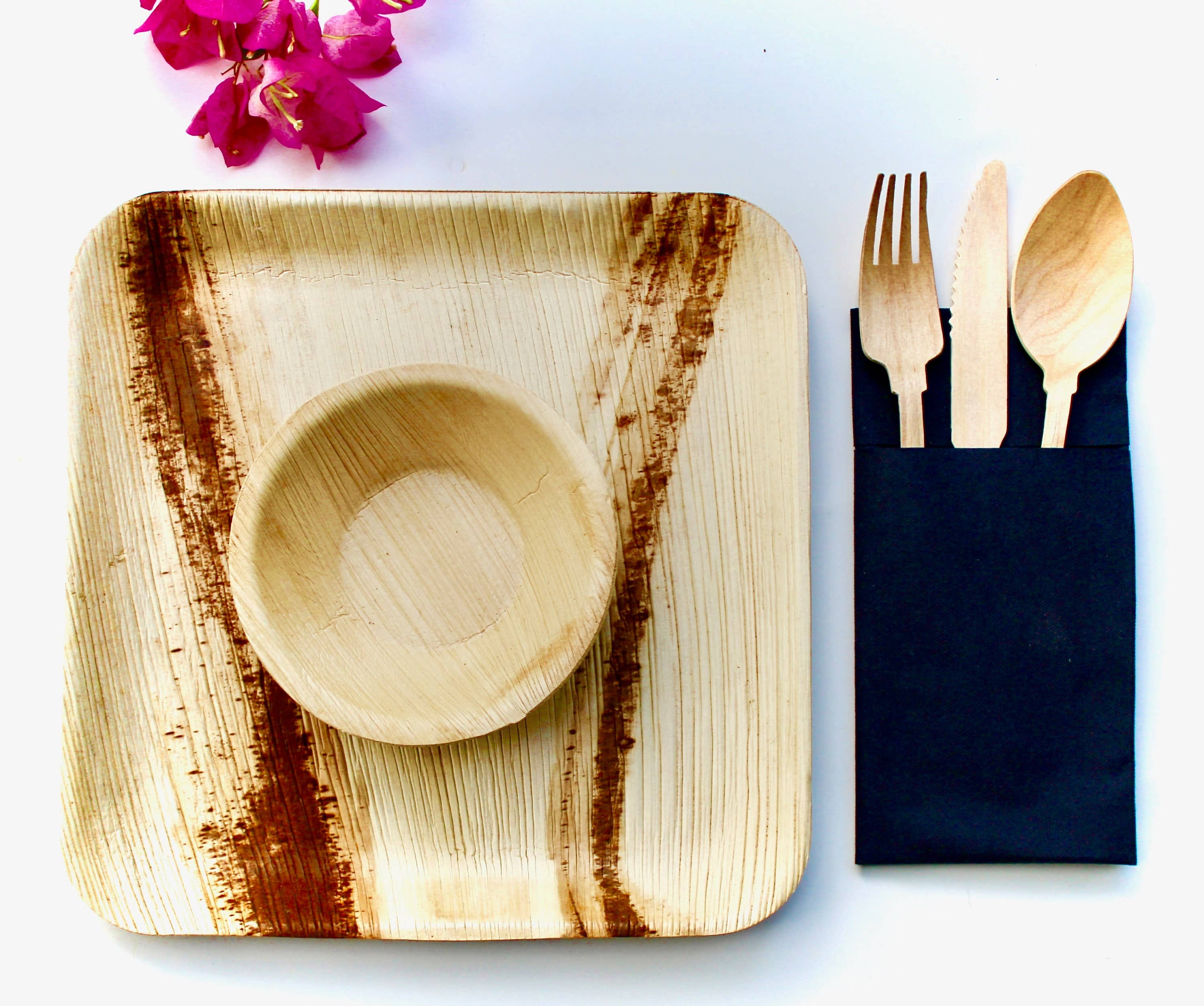 Eco Elegant Table Ware - Wholesale Disposable Plate - Party Palm Leaf Plates 9.5" Square  25 Pic 7" Square - 25 Pi7