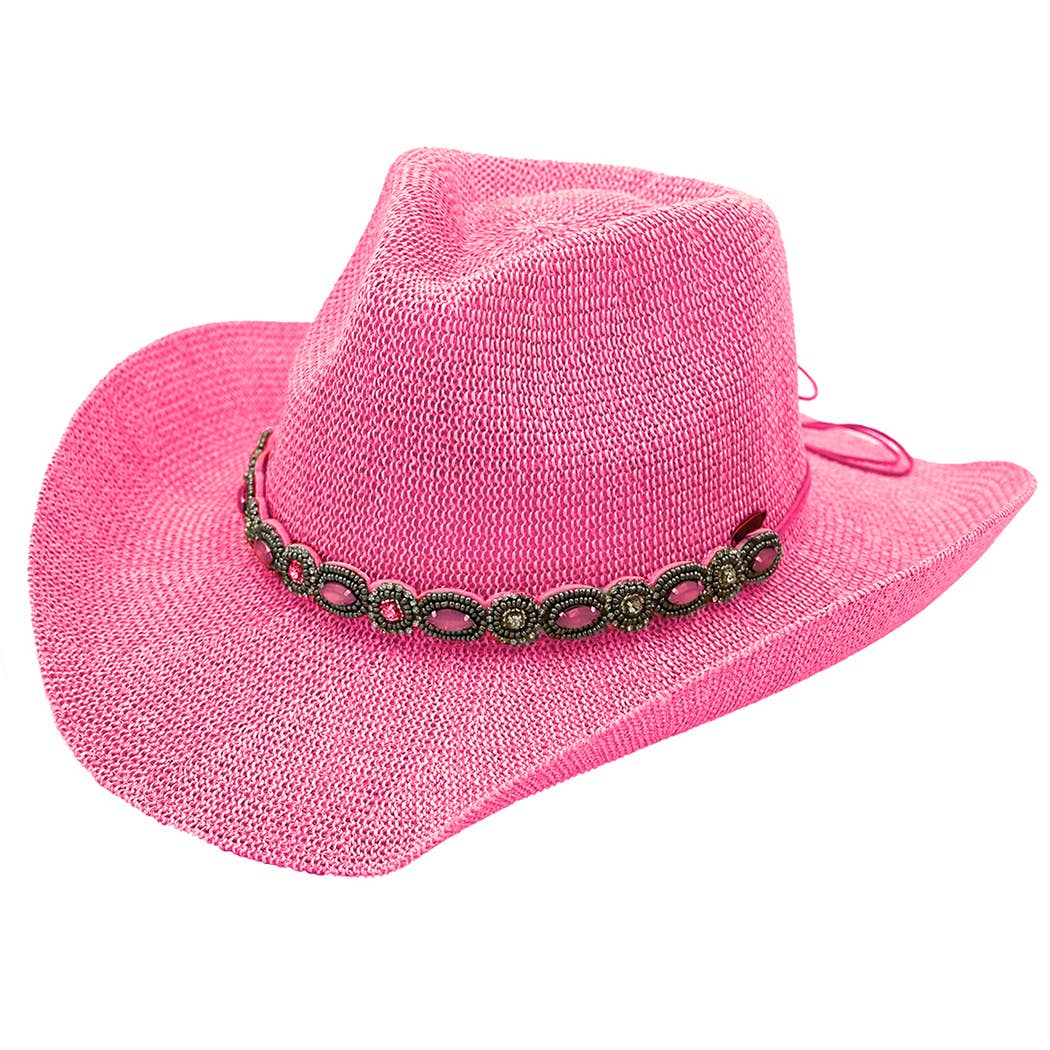 Fashion City - Vente Chapeau de cowboy – femme - Chapeau de cowboy Durango avec ceinture ornée de bijoux20