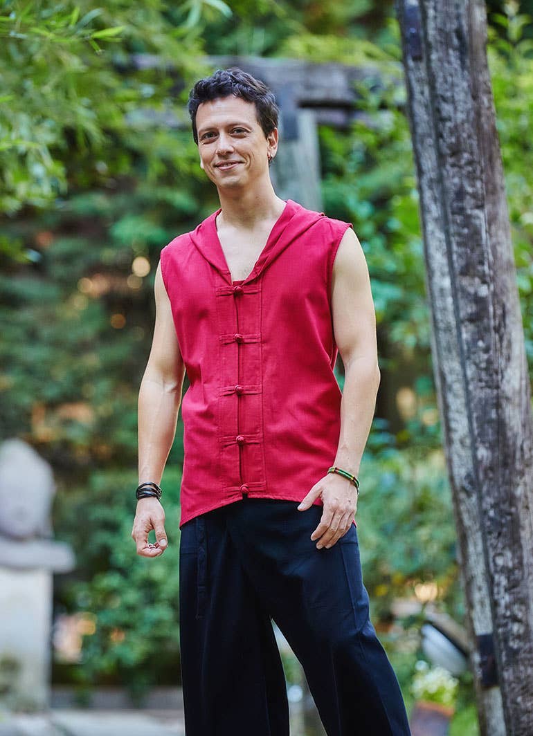 BohoClandestino - Wholesale Button Down Shirt - Men's - Maroon Sleeveless Knot Button Men's Shirt1