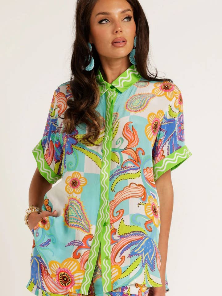 Lily Clothing - Wholesale Top & Short Set (NOT Loungewear) - Women's - Fashion print shirt and shorts two-piece set6