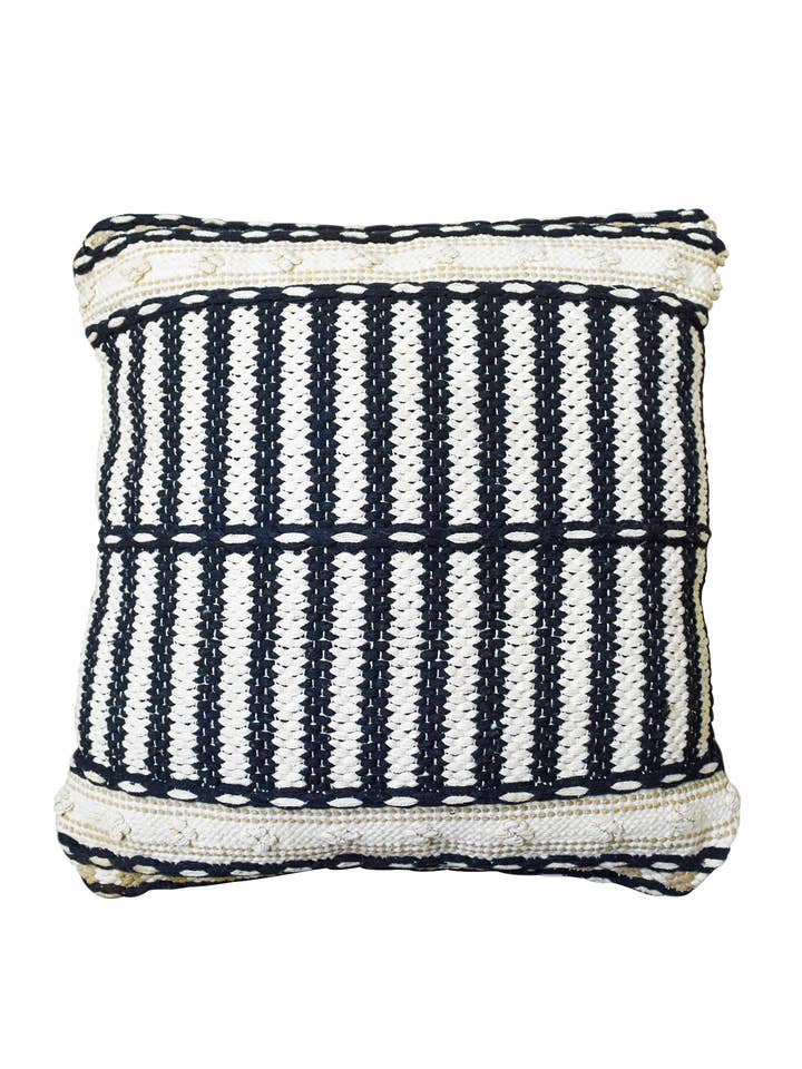 Black & White Handwoven Cotton Poly Filled Throw Pillow for wholesale by Tiramisu