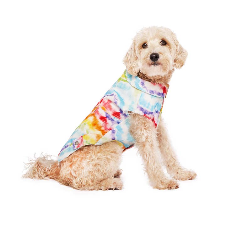 Downtown Denim Dog Vest (Rainbow Tie Dye) for wholesale on Faire