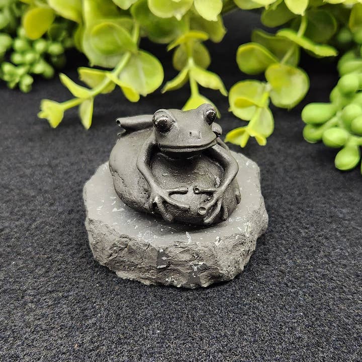 Shungite Figurine Frog on Stone(2.5x2x1.75")(EMF Protection) for wholesale by Meraki Gemstones