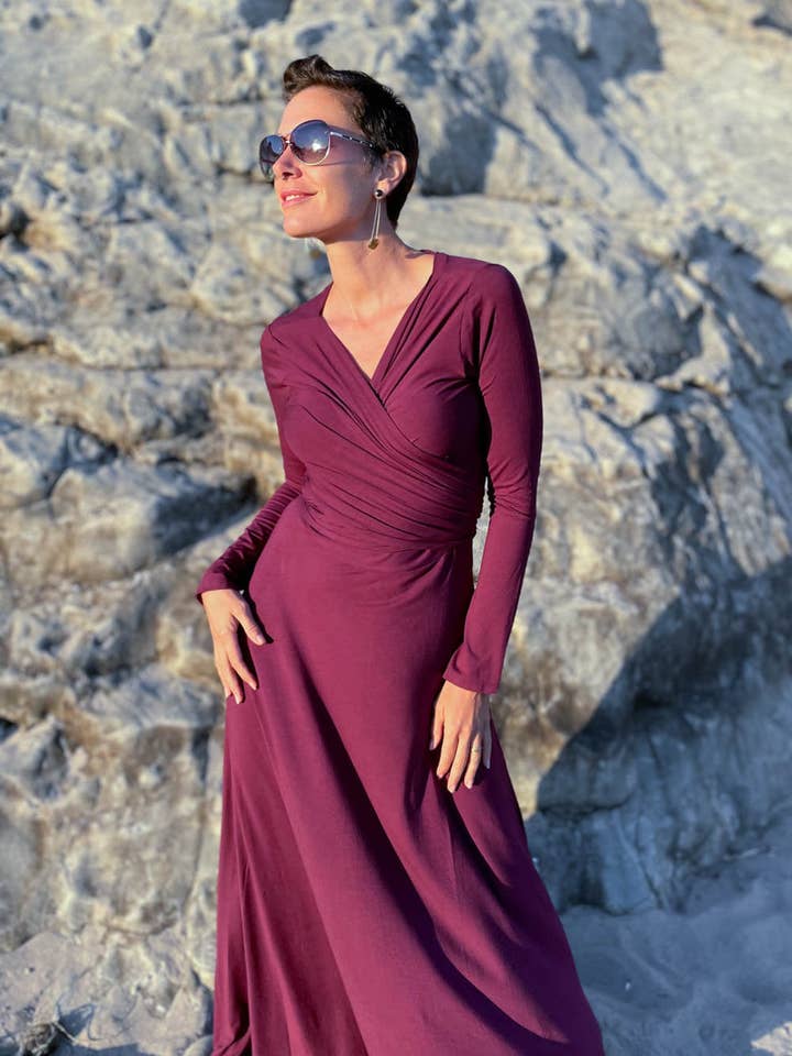 CARAUCCI - Wholesale Dress - Women's - Long Sleeve Wrap Maxi Dress
