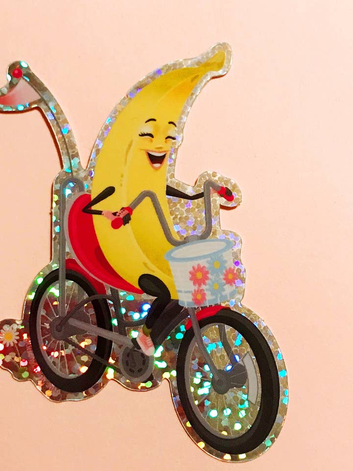 The BIG Banana Seat glitter vinyl sticker, 5x3.5 inches tall for wholesale by Kitschy Delish