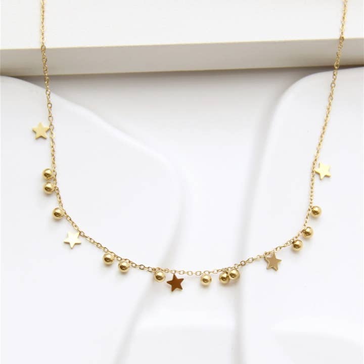 gold Golden Star Necklace in Stainless Steel – Celestial Elegance for wholesale on Faire0
