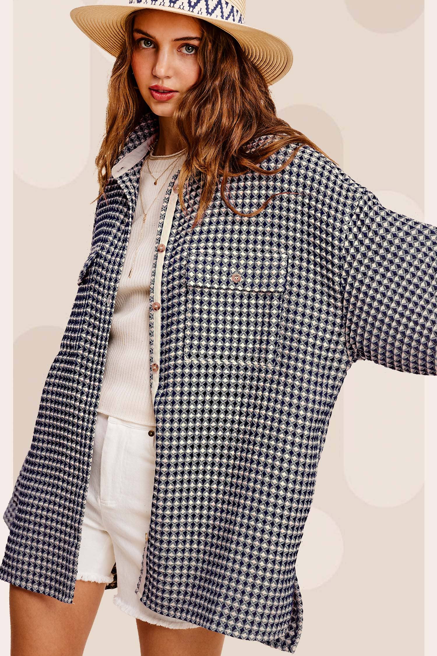 La Miel – Engroshandel Skjortejakke/shacket – til kvinder – La Miel unik waffeltekstureret oversized skjortejakke med knapper31