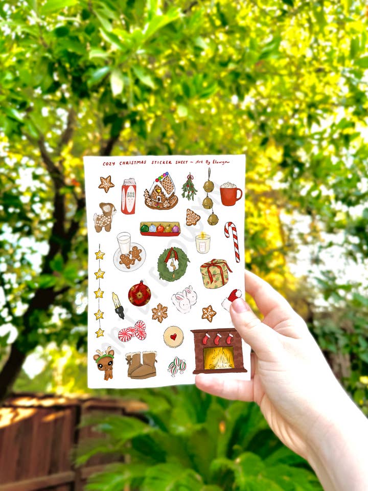 5x7 Cozy Christmas Sticker Sheet for wholesale by Art By Elowyn