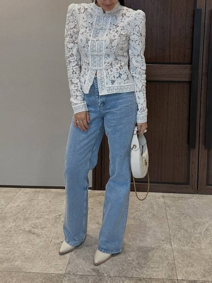 Rosa Clothing - Wholesale Blouse - Women's - Floral lace Chinese buttons blouse long sleeve shirt2