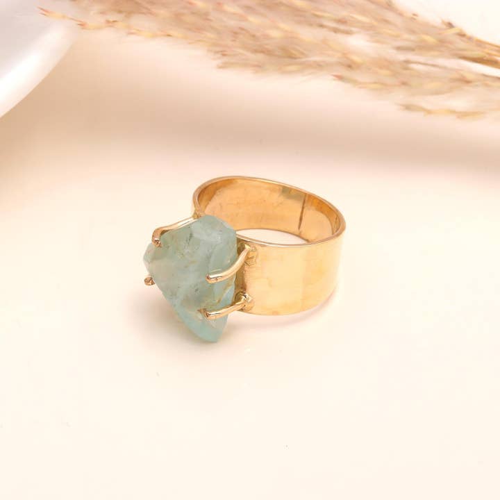 AG 925 JEWELLERY - Wholesale Cocktail/Statement Ring - 925 Sterling Silver Raw Aquamarine Crystal Ring