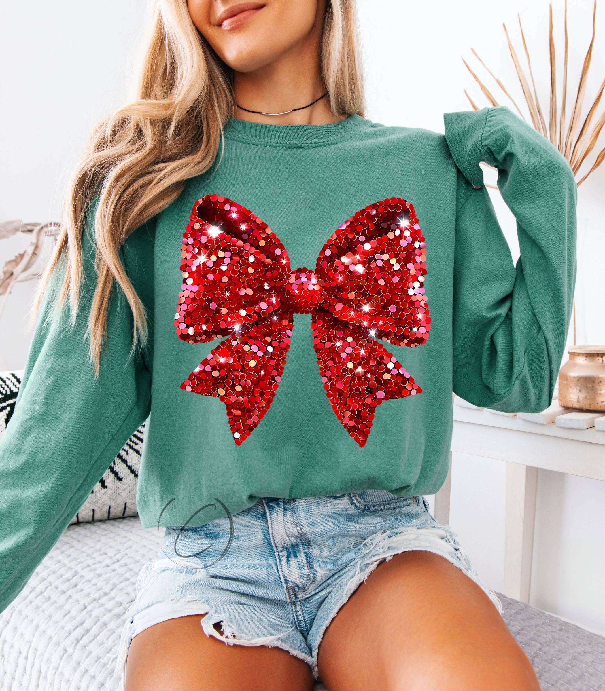 CMD Wholesale - Wholesale T-Shirt (Graphic) - Unisex - Festive Glam Bow Long Sleeve Graphic Tee0