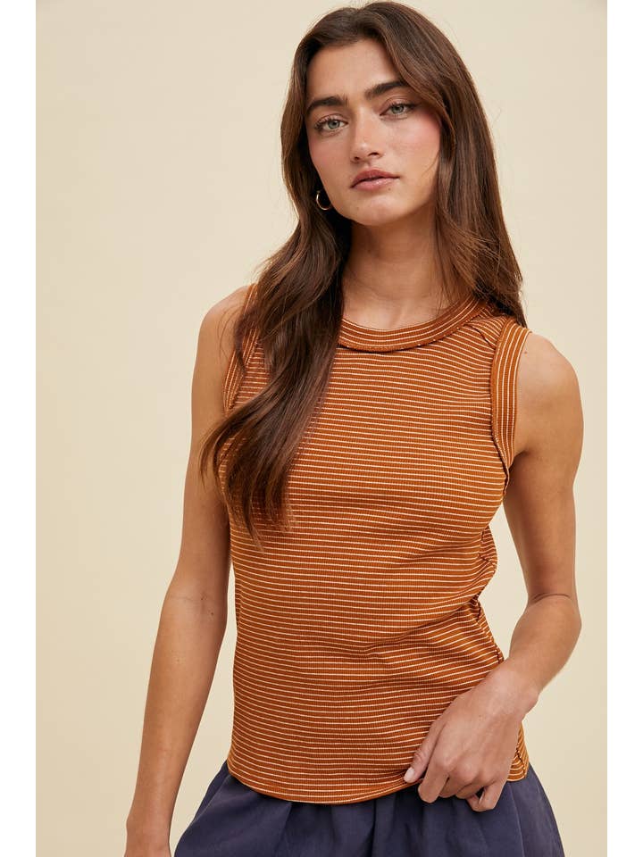 Wishlist Apparel - Wholesale Tank Top - Women's - STRIPED RAW EDGE DETAIL TANK / WL24-9934