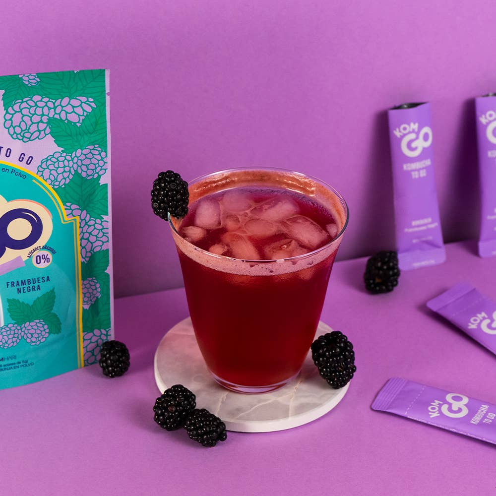 Komgo - Wholesale Kombucha - Doypack with 6 Kombucha Powder Sticks - Black Raspberry2