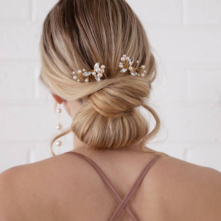 Della - Set of Two Sparkle and Pearl Cluster Hair Combs for wholesale by Acute Designs