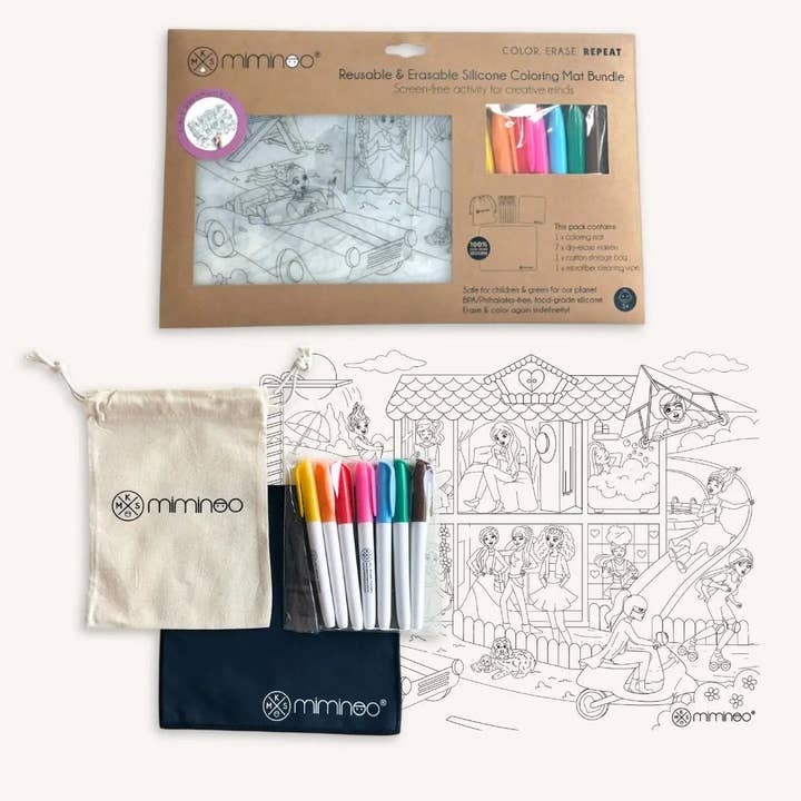 Miminoo - Wholesale Coloring Mat - Kids & Baby - Silicone Reusable Coloring Mat & Markers Set - Girls Dreamworld