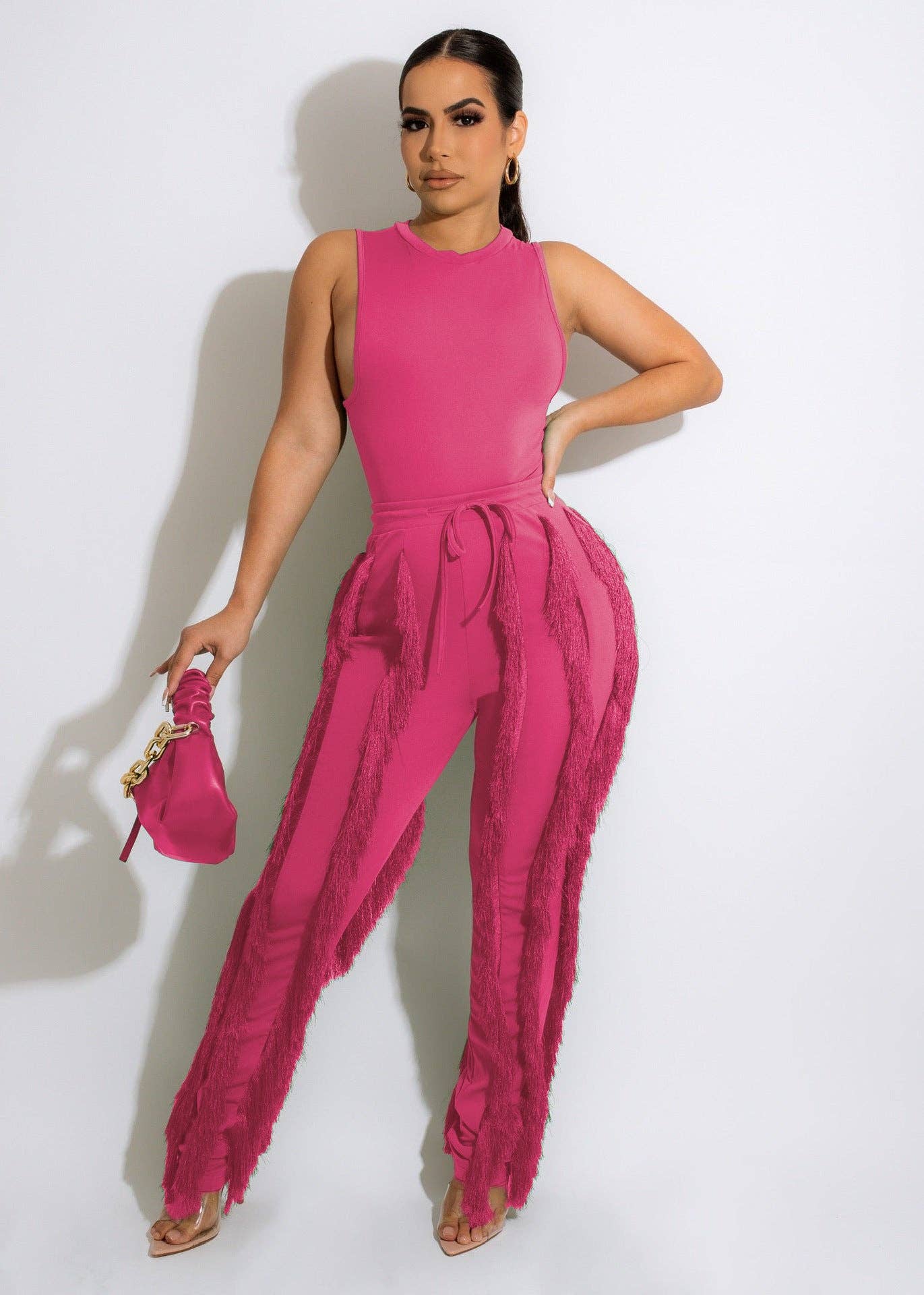 MB Fashion Wholesale - Wholesale Top & Pant Set (NOT Loungewear) - Women's - MB FASHION Sleeveless Fringe Tank Top and Pants Set 220LY20