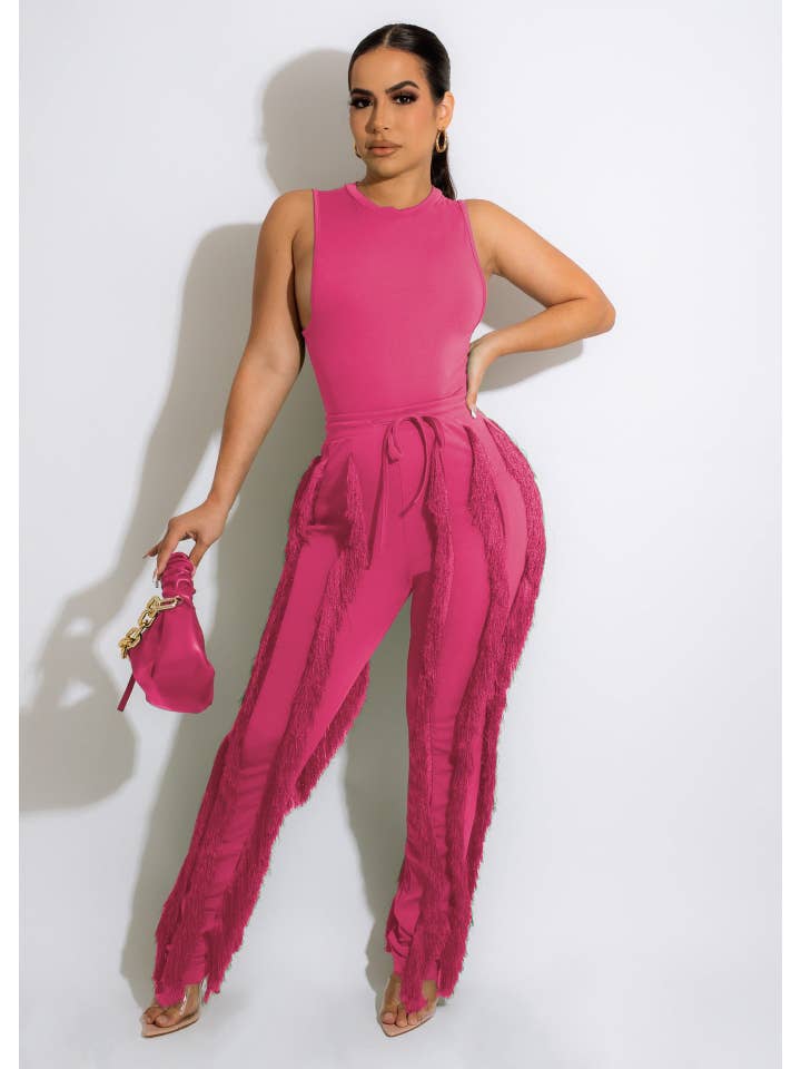 MB Fashion Wholesale - Wholesale Top & Pant Set (NOT Loungewear) - Women's - MB FASHION Sleeveless Fringe Tank Top and Pants Set 220LY20