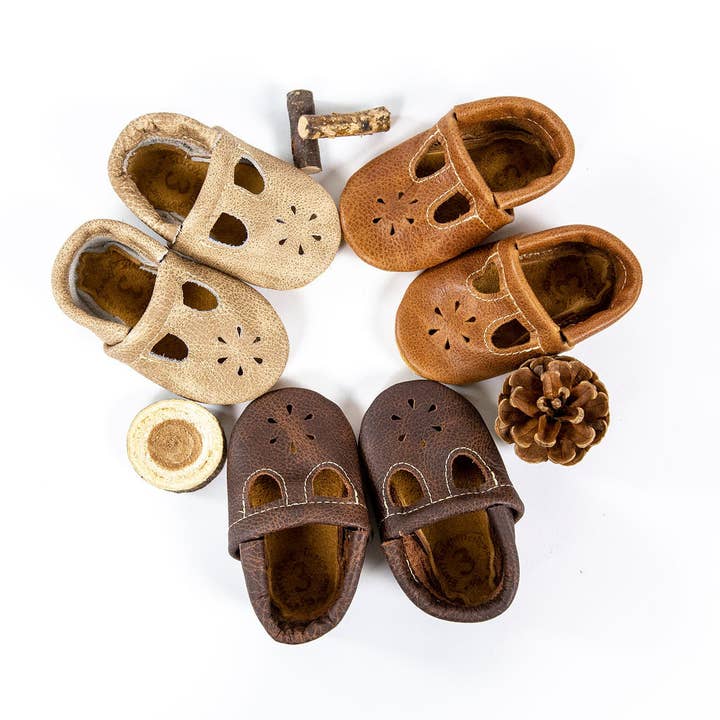 Latte, Saddle, Sable T-Strap Shoes Baby and Toddler for wholesale by Starry Knight Design