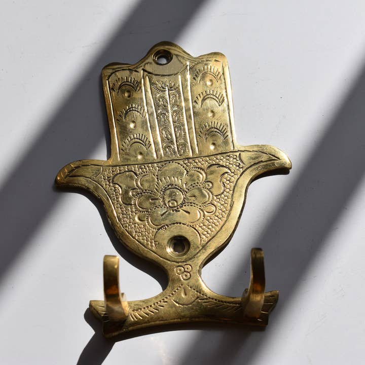 Moroccan brass khmissa wall hook Vintage Style for wholesale by MARRAKECH METACRAFT LTD
