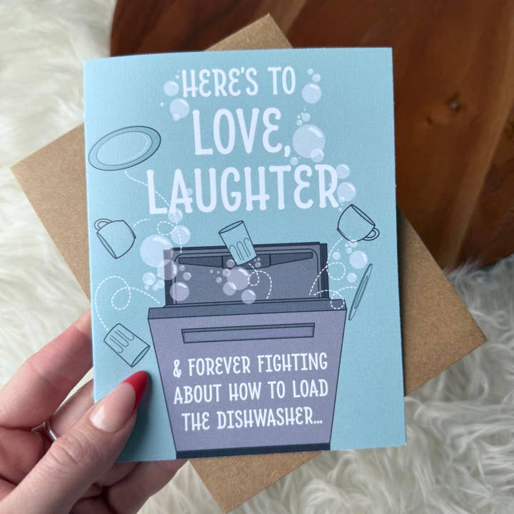"Here's to love, laughter..." Funny Relatable Wedding Card for wholesale by Big Moods