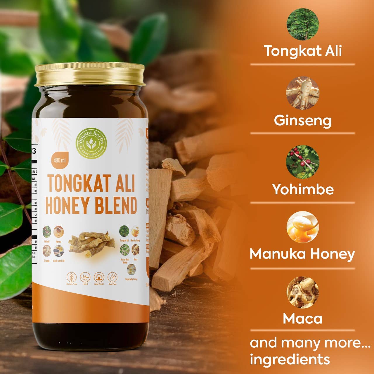 Yunani Herbs & essential Oils – wholesale Honey – Tongkat Ali Honey Blend 480mls4