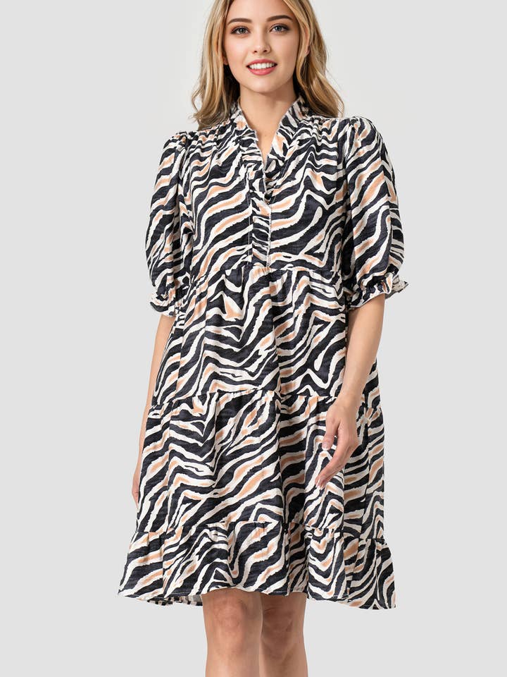 XXL ONLY Mbd 9748 Shelly Dress Black Animal Print Dress for wholesale by Pixi + Ivy