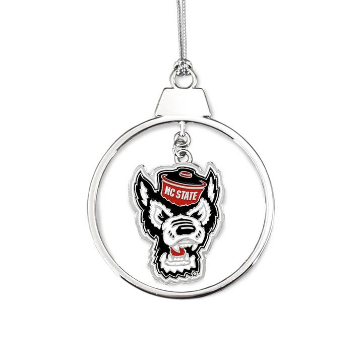 NC State Wolfpack Circle 2 Piece Colored Ornament for wholesale by Fan Frenzy Gifts