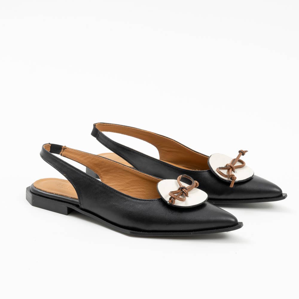 NEMONIC - Vente Chaussures à petit talon – femme - BASIC 2414 : escarpin noir verni avec détail glace et nœud doré3