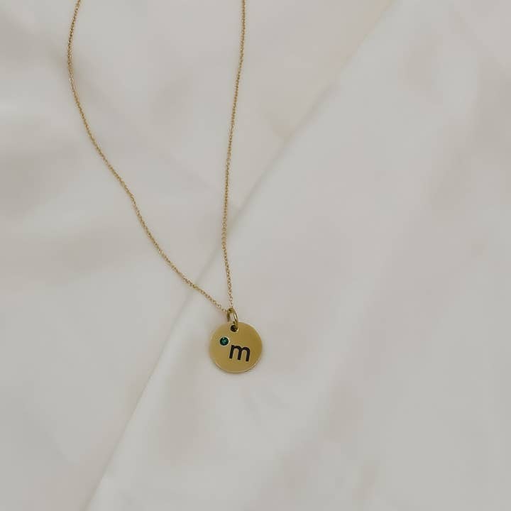 Custom Engraved Birthstone Disc Necklace for wholesale by Rand Design