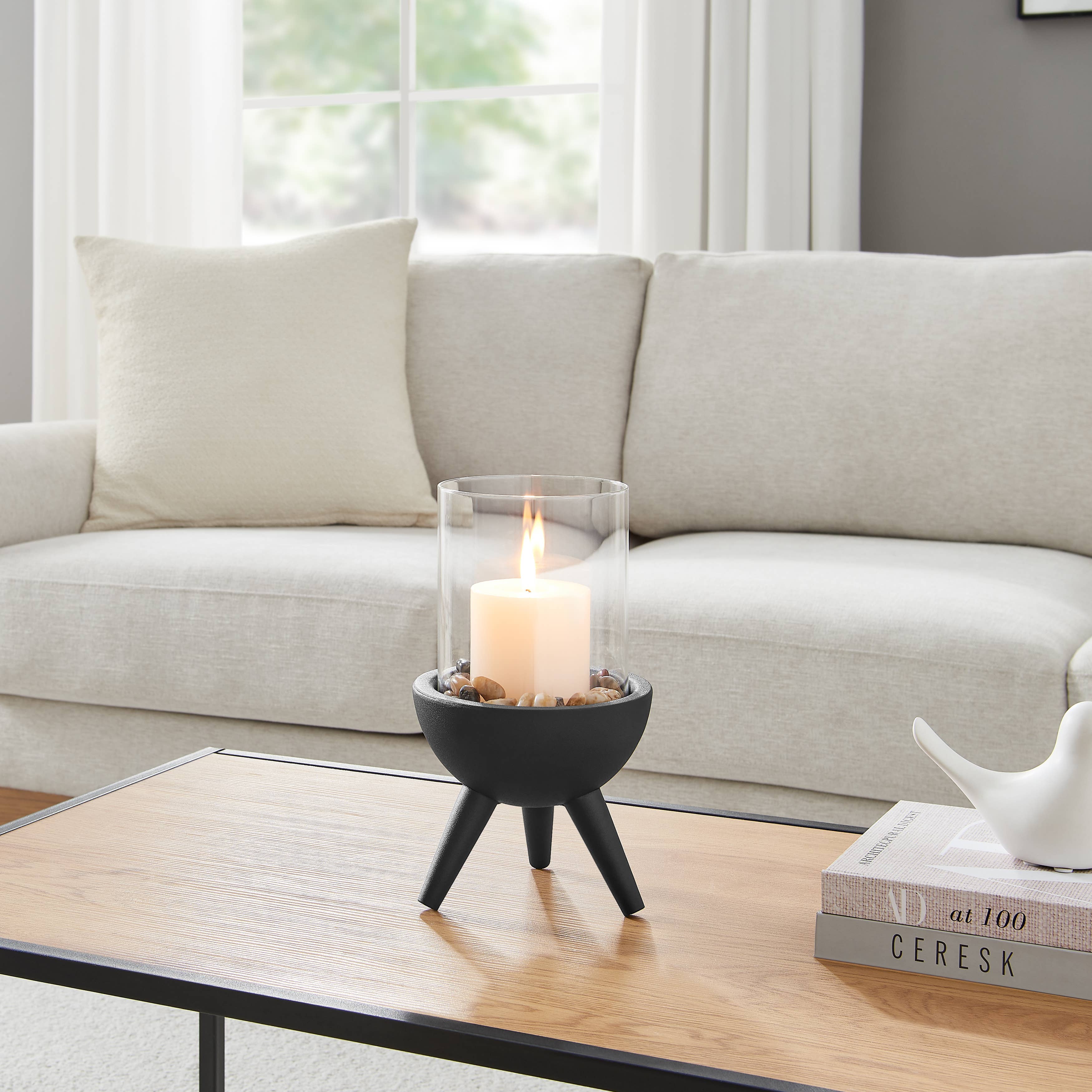 Danya B – wholesale Candle holder – Molta Modern Black Metal Pedestal and Glass Candle Holder3