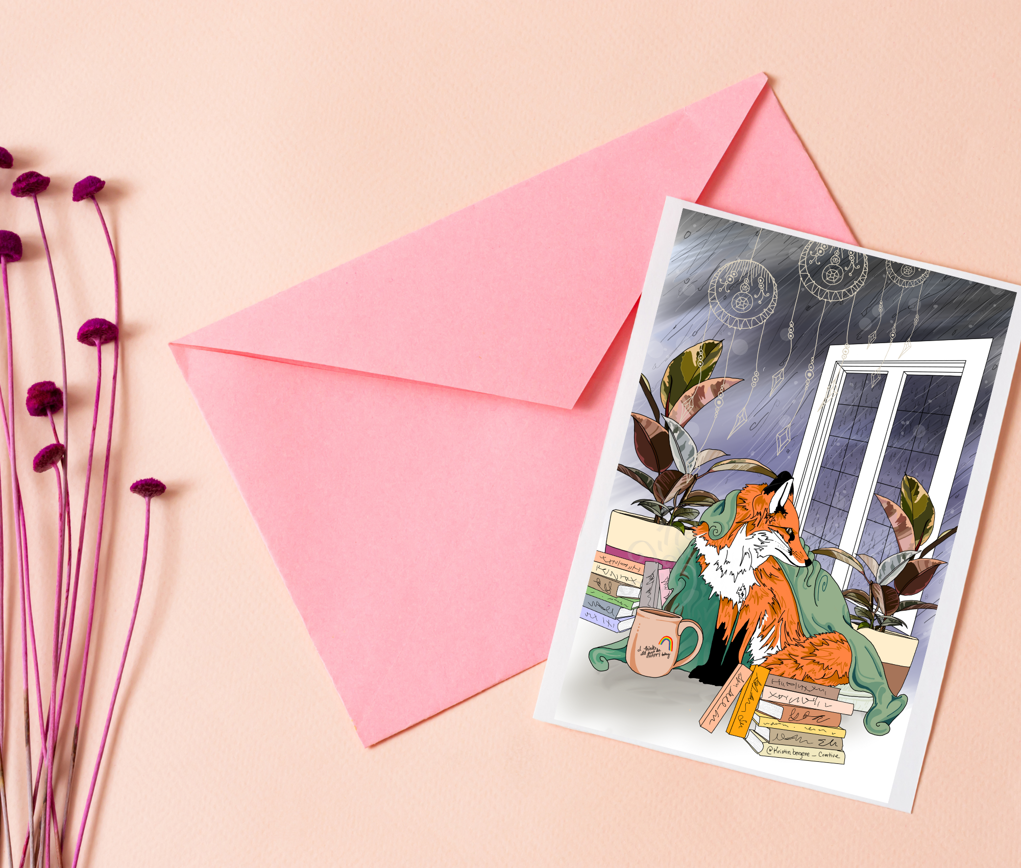 Kristin Bergene Creative LLC - Wholesale Season's Greetings Card - Fox Librarian Greeting Cards | Blank Inside, 5.5” x 4”10