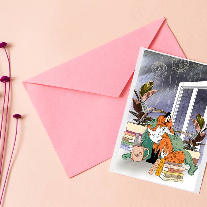 Kristin Bergene Creative LLC - Wholesale Season's Greetings Card - Fox Librarian Greeting Cards | Blank Inside, 5.5” x 4”10