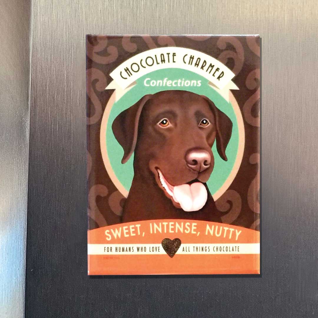 Retro Pets - Vendita all'ingrosso Calamite - Confezione da 4 magneti per frigorifero Labrador cioccolato affascinante1
