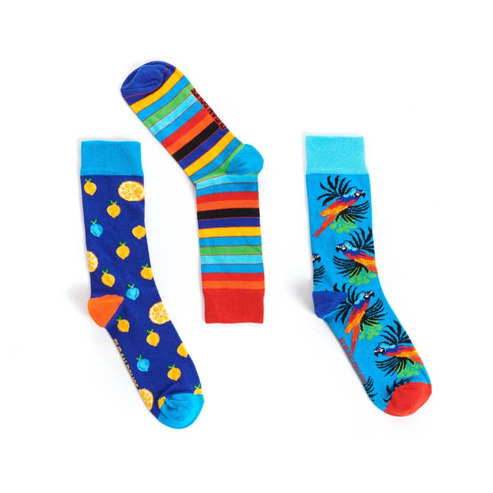 Pack of 3 pairs of lemons red ribbon men's socks for wholesale by Ruban Rouge