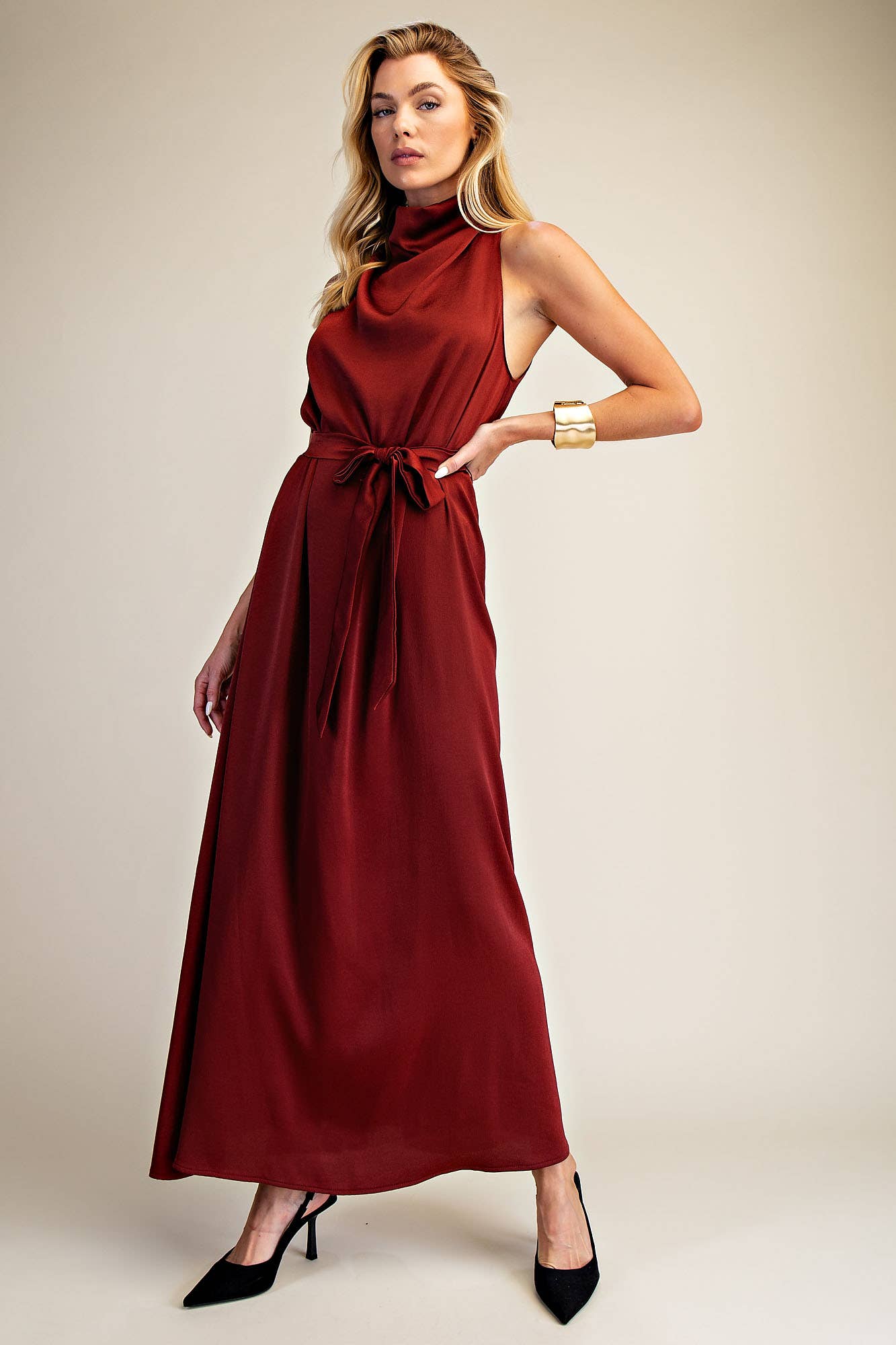 Glam - Wholesale Dress - Women's - Mock Neck Sleeveless Waist Lace Tie Dress7